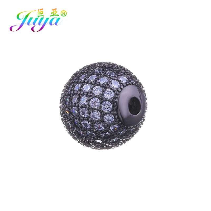 Juya Micro Pave Zircon 5 6 8 10 12 13 14mm Metal Disco Ball Charm Beads DIY Natural Stones Needlwork Beads Jewelry Handmade