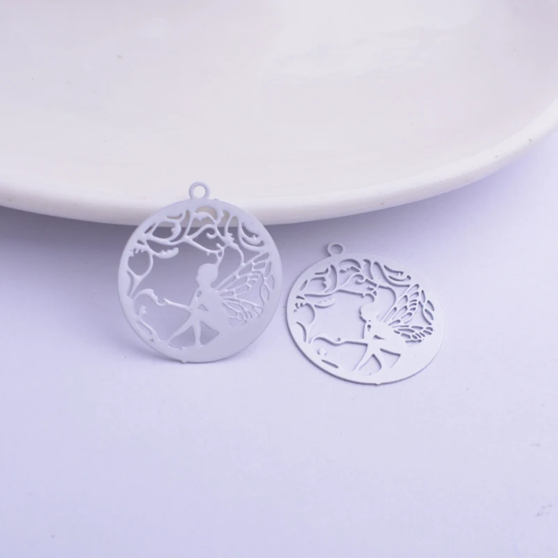 50 Stück AC11677 20*22mm Runde Engel-Anhänger Flügel Mädchen Anhänger DIY Ohrringe Schmuckzubehör – Detail 2