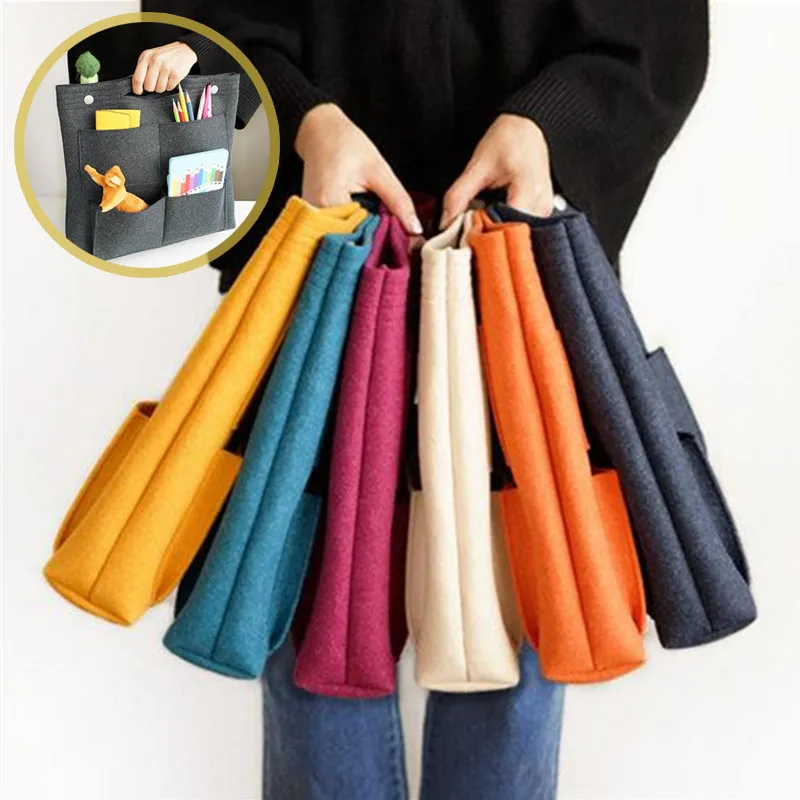 Women Vertical Multifunctional Handbag Middle Bag Portable Folding Cosmetic Bag Large Capacity Felt Girls Storage Bag 2021