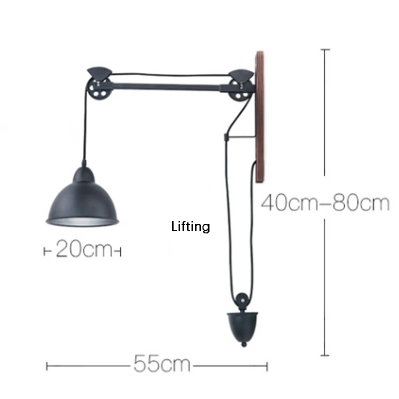 Imagem -06 - Luminária de Parede Industrial Luminária Estilo Rústico Retrô para Decoração de Loft Lâmpada de Parede Americana Temporária Polia de Madeira com Interruptor de Puxar