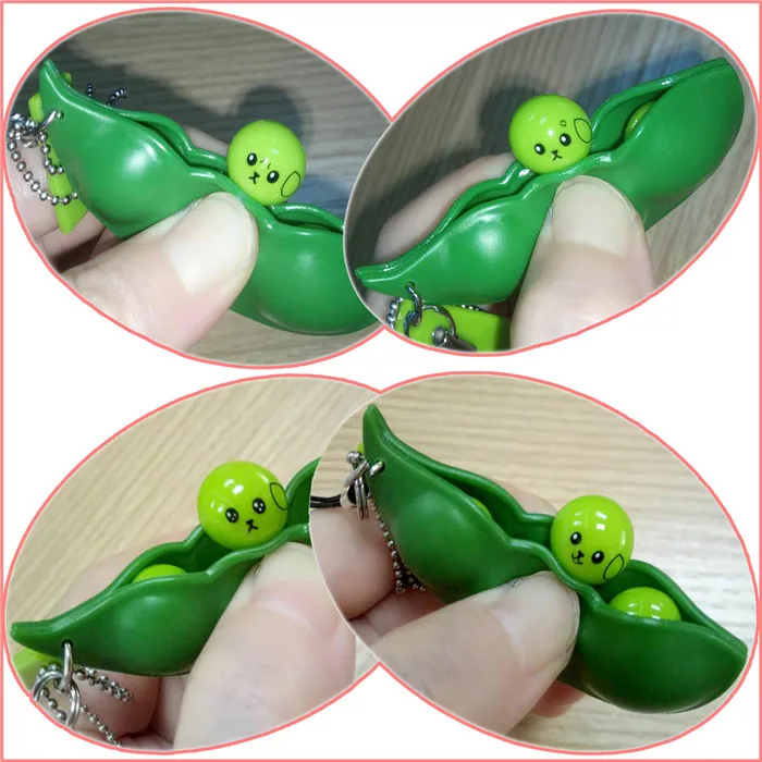 Creative Keychain Kawaii Squishy Peas In A Pod Keyring Edamame Keychain Cute Mochi Bean Fidget Toy Gift