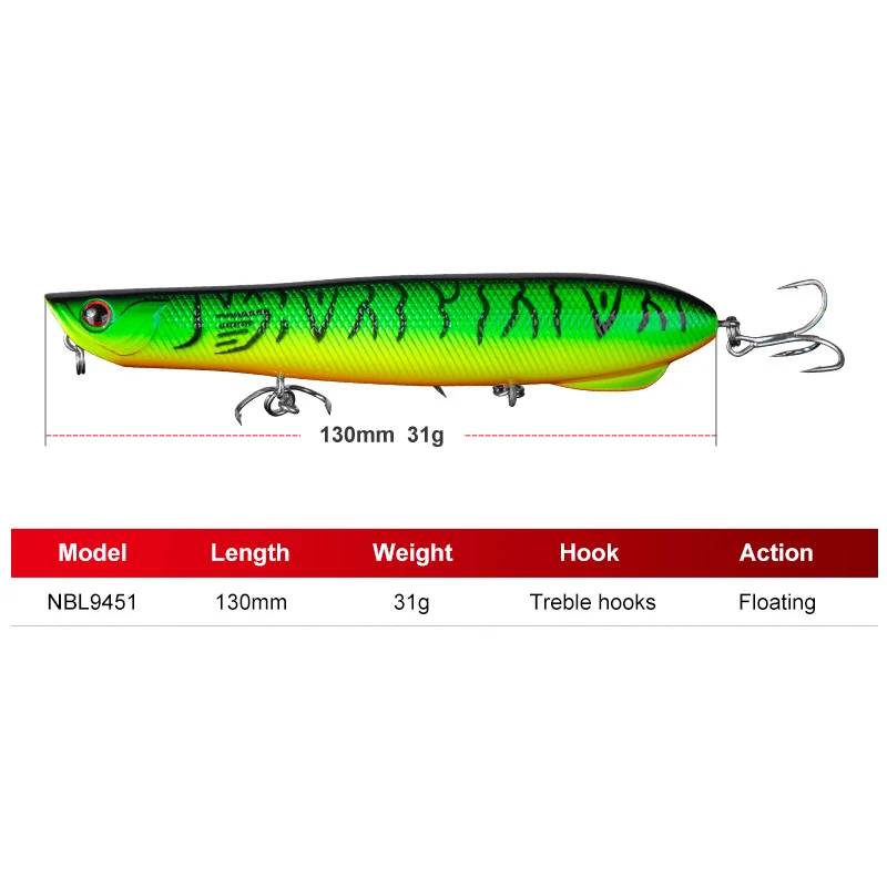 Noeby Fishing Lure Topwater Pencil Walker Popper 130mm 31g Wobblers Surface Pencil Artificial Hard Bait Saltwater Fishing  Lures