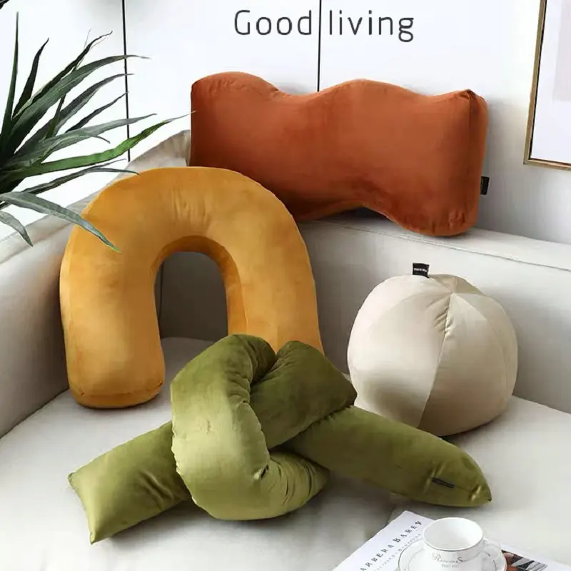 

Modern Creative Abstract Geometric Shape Pillow Velet Stuffed LivingRoom Special Twist Pillow Spherical Wave Strip Waist Cushion