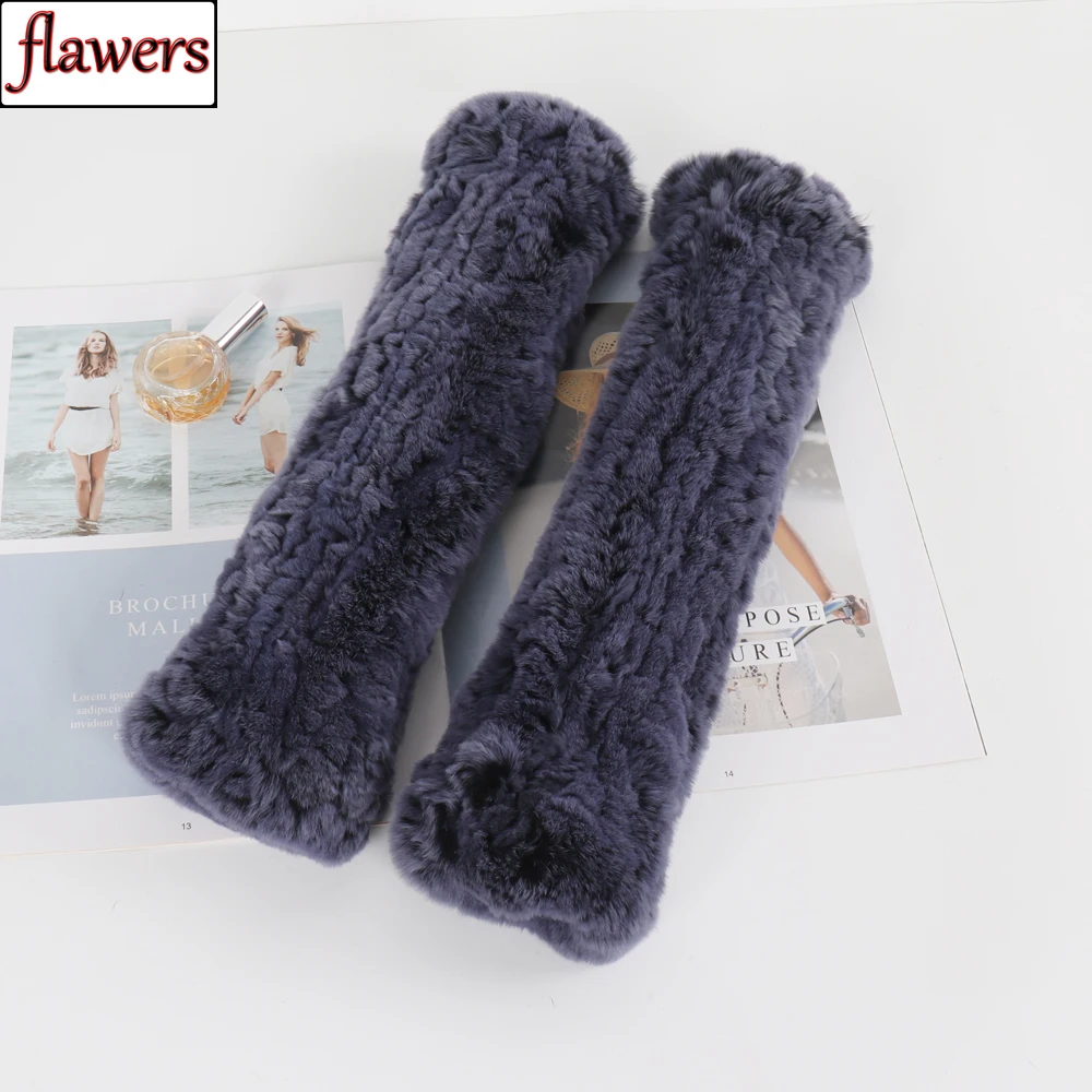 

2024 New Style Female Knitted Fluffy Real Rex Rabbit Fur Elastic Gloves Winter Lady Keep Warm Genuine Fur Mittens Long Fur Glove