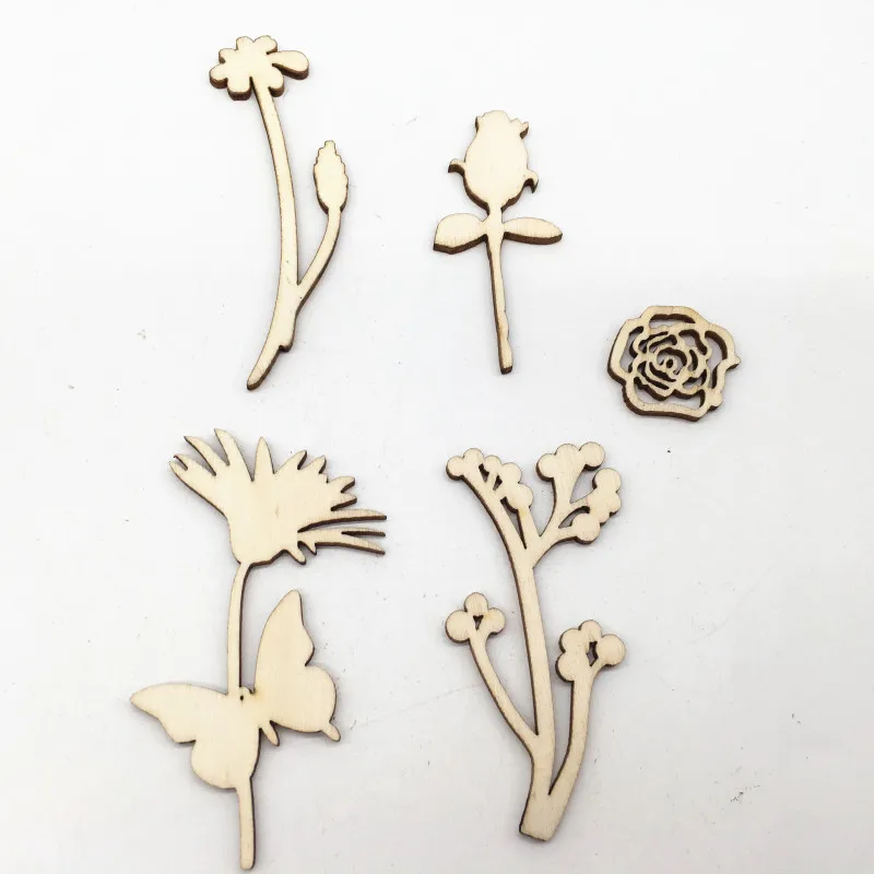 30pcs Wooden Laser Cutout Crafts Wood Flowers and Leaves Blanks Embellishments for DIY Crafts Christmas Wedding Decoration