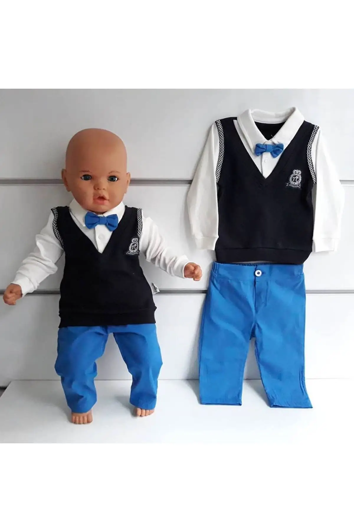 Crested and Papyonlu 2 Lİ Male Baby Suit-Navy Blue