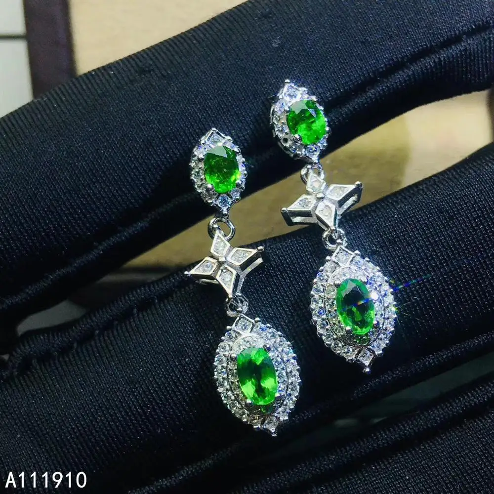 

KJJEAXCMY Fine Jewelry 925 Sterling Silver Inlaid Natural Tsavorite Ladies Earrings Classic Support Detection Popular PARTY