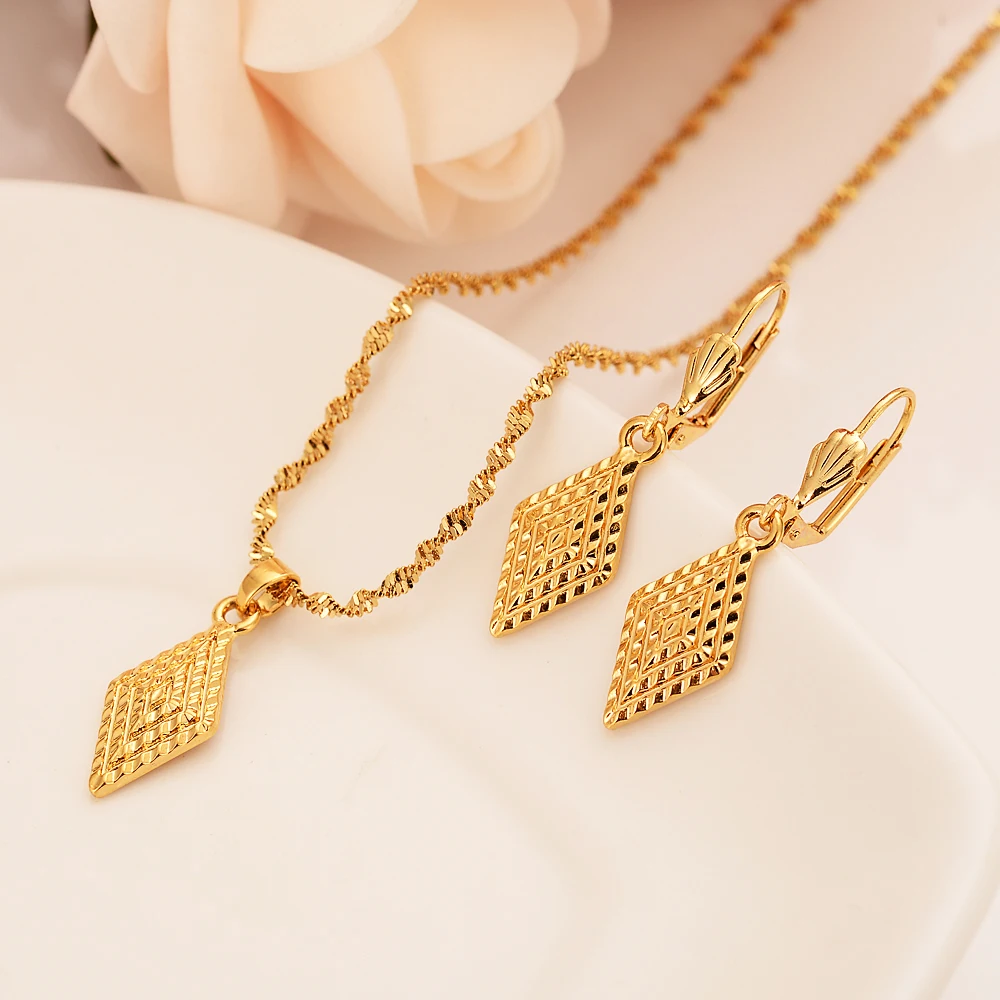 Bangrui New African Gold Color Women Jewelry Romantic Wedding Jewelry Sets Square Geometric Pendant Earrings Girls Kids Gift