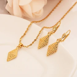 Bangrui New African Gold Color Women Jewelry Romantic Wedding Jewelry Sets Square Geometric Pendant Earrings Girls Kids Gift