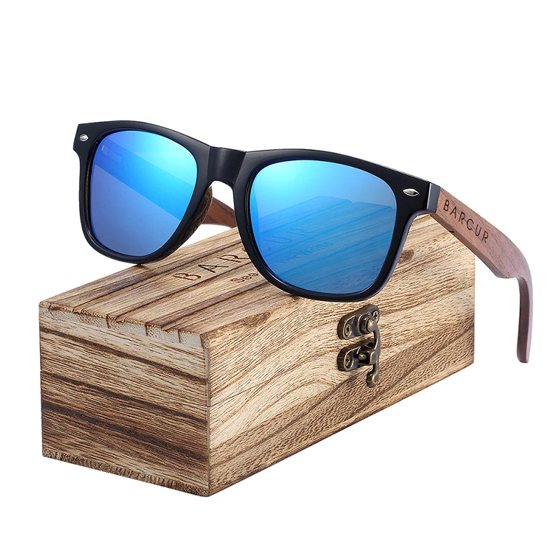 BARCUR Sonnenbrille aus schwarzem Walnussholz für Herren, polarisiert, hochwertige quadratische Sonnenbrille für Herren, UV400, Brillenzubehör, Originalverpackung – Detail 2