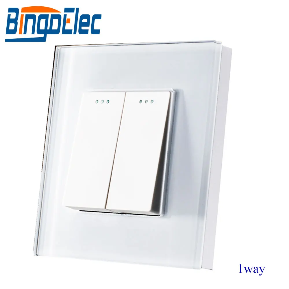 Bingoelec EU Standard Mechanical Switch 1/2 3Gang 1 Way Push Button Switch Crystal Glass Panel Wall Light Switch