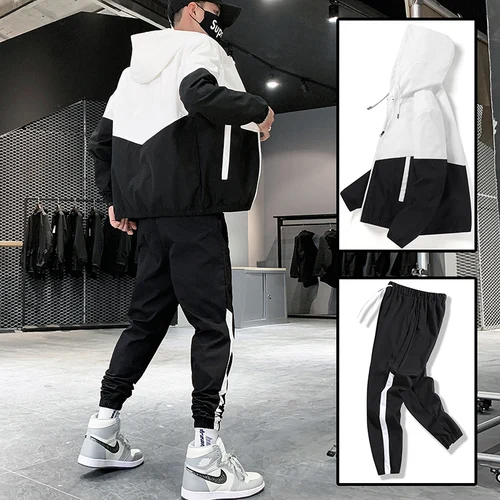 Imagen 2 del producto 2025 Chándal para hombre, Joggers informales, ropa deportiva con capucha, chaquetas y pantalones, conjuntos de 2 piezas, traje deportivo para correr de Hip Hop