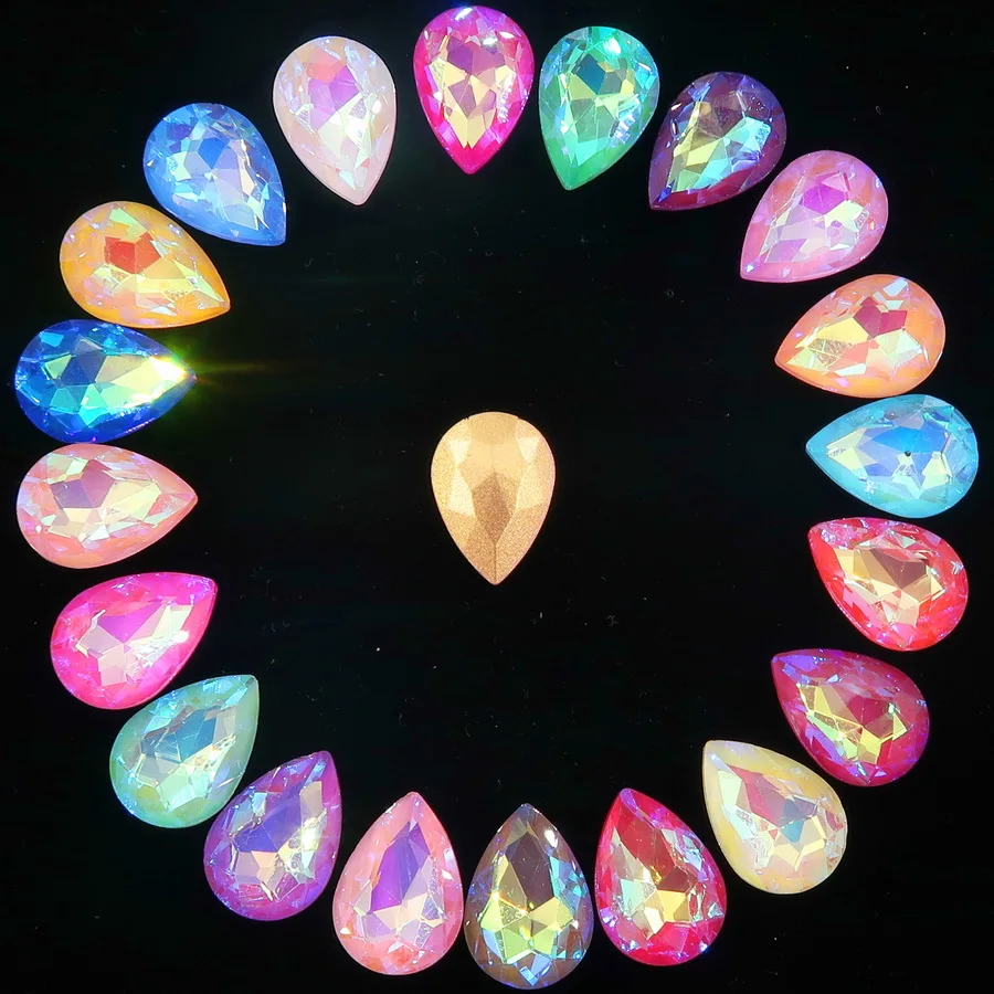 Glaskristall 7*10 10*14 13*18mm Jelly Candy AB & Regenbogenfarben Wassertropfenform Klebe-Rhinestone-Perlen Applikation DIY Verzierung – Detail 5