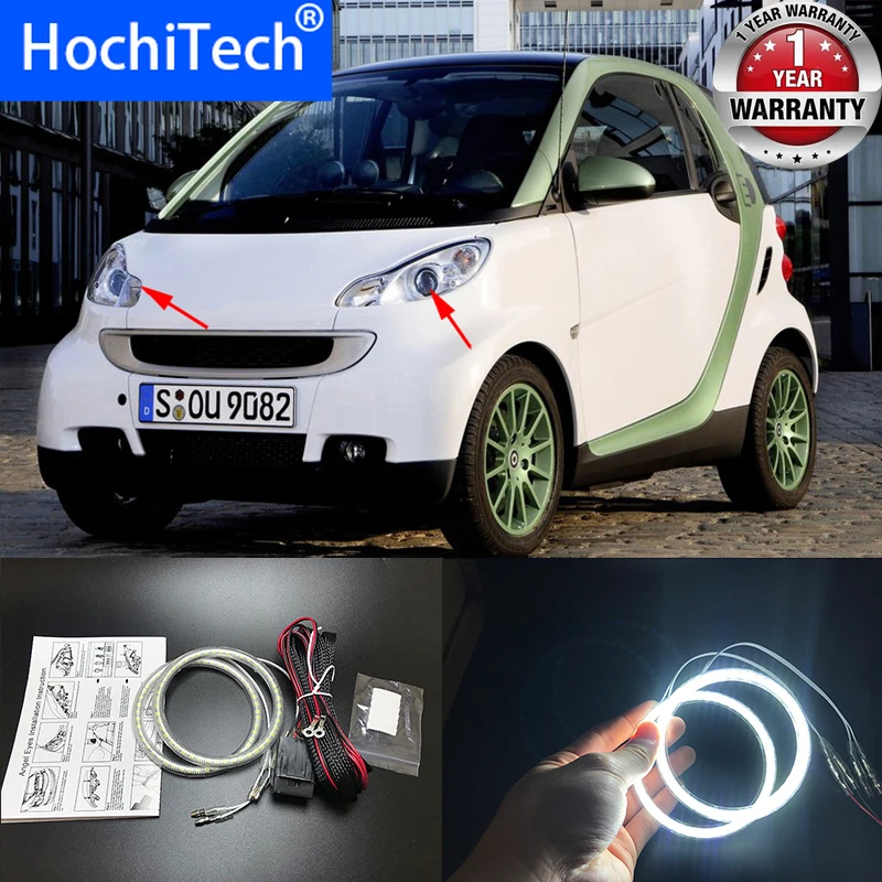 HochiTech Ultra bright SMD white LED angel eyes 1500LM  ring kit daytime light DRL for Smart Fortwo W451 Mk2 2008 - 2014