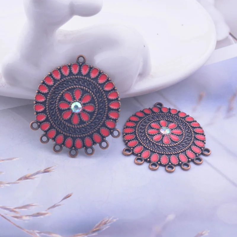 12 Stück 28*33mm Antik-Kupfer Emaille Ohrring-Verbinder Runde Metalllegierung Sieben-Loch-Verbinder DIY Ohrring-Zubehör – Detail 8
