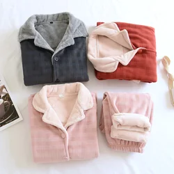 Couple Winter Pajama Set Thick Warm Flannel Homewear Plus Velvet Lounge Wear Female Home Service Clothes Suit Long-sleeve Pijama