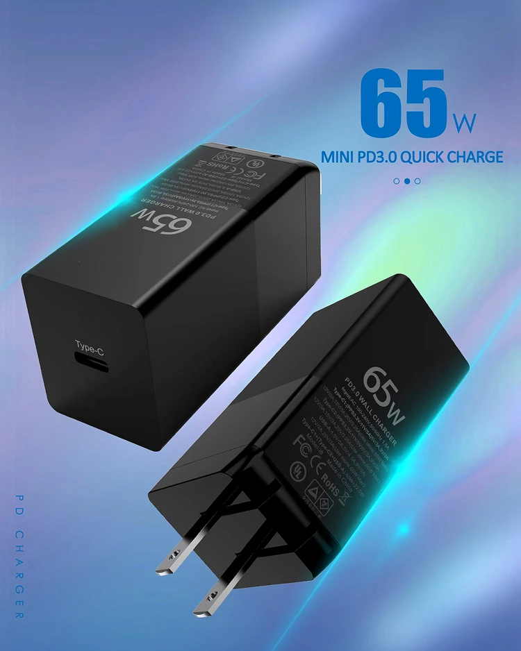 GaN 65W USB C Quick Charge Type-C Fast Charger ForPine64 Pinecil Soldering Iron Phone Xiaomi Huawei PD Notebook Computer