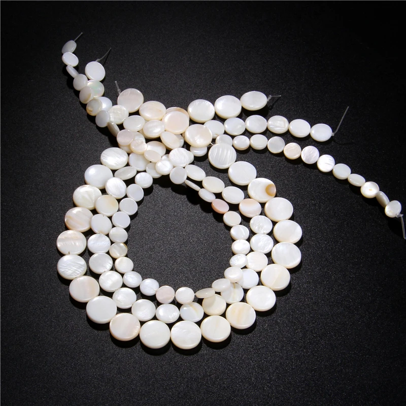 Round Natural Mother of Pearl Shell Beads Coin Freshwater Shell Beads For Jewelry Bracelet Necklace Earrings Making DIY 14.5‘’