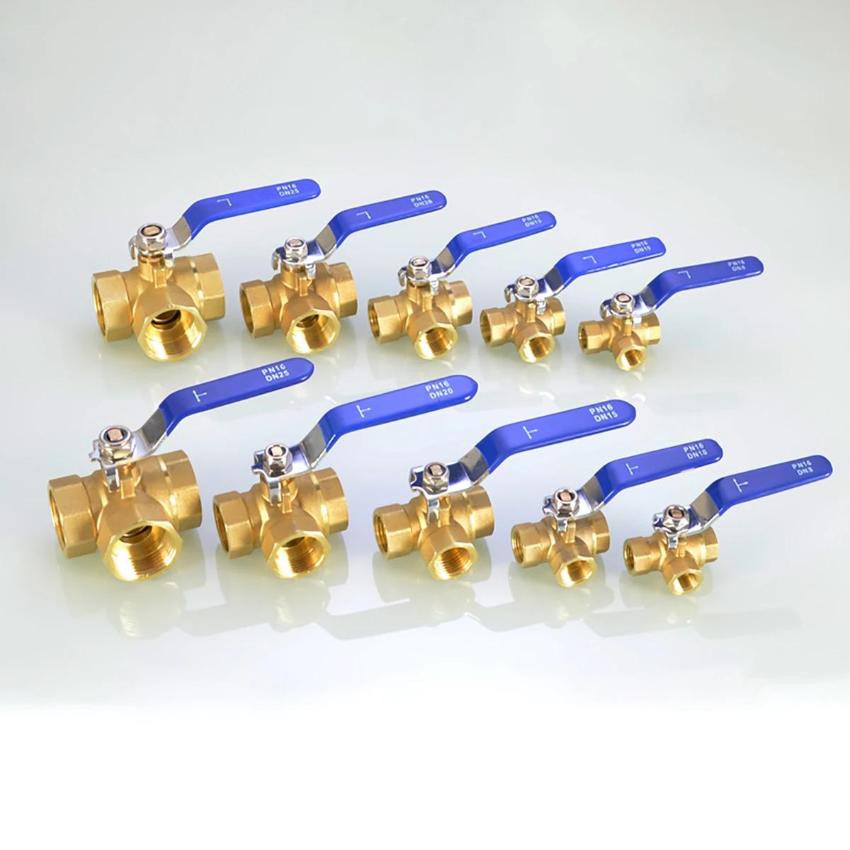 Rosca hembra BSP para tubo de agua, válvula de bola de tres vías de latón, adaptador de conector de calefacción tipo L tipo T, 1/4 ", 3/8", 1/2 ", 3/4", 1"