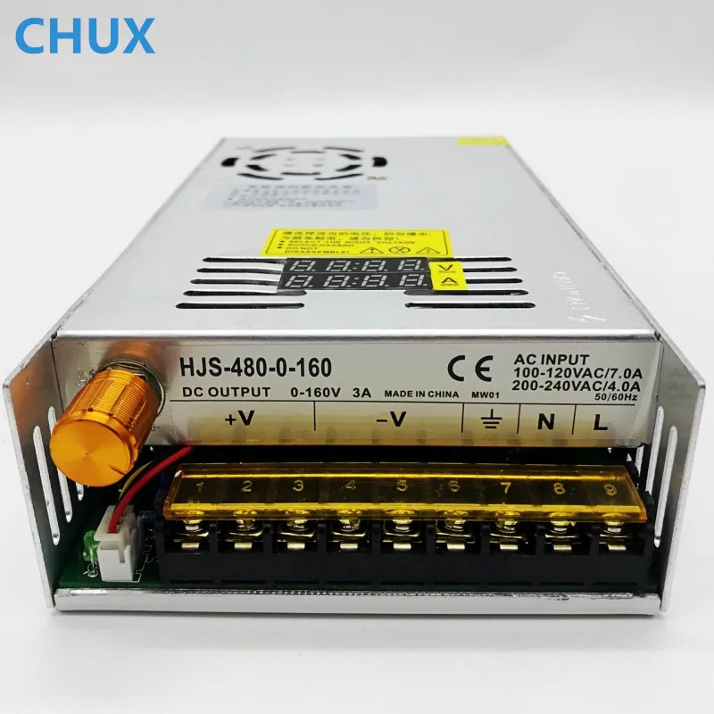 CHUX 480W przełączanie zasilania Voltag regulacja 0-12V 5V 24V 36V 48V 60V 80V 120V 160V LED podwójny cyfrowy wyświetlacz mocy zasilania