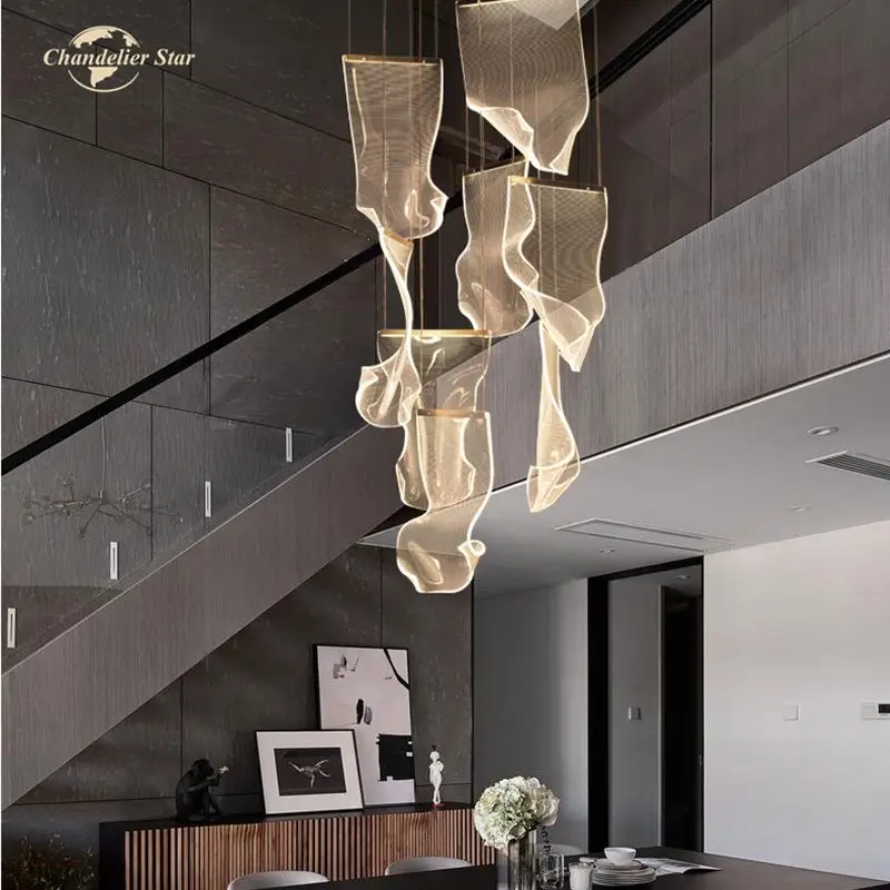 

Luxury LED Chandelies Lighting Nordic Aluminum Acrylic Pendant Hanging Lamps Bedroom Living Room Big Staircase Lights Lustre