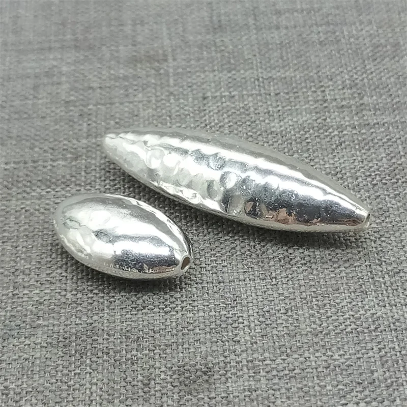 1 Piece of 925 Sterling Silver Shiny Hammered Oval Olive Beads for Bracelet Necklace