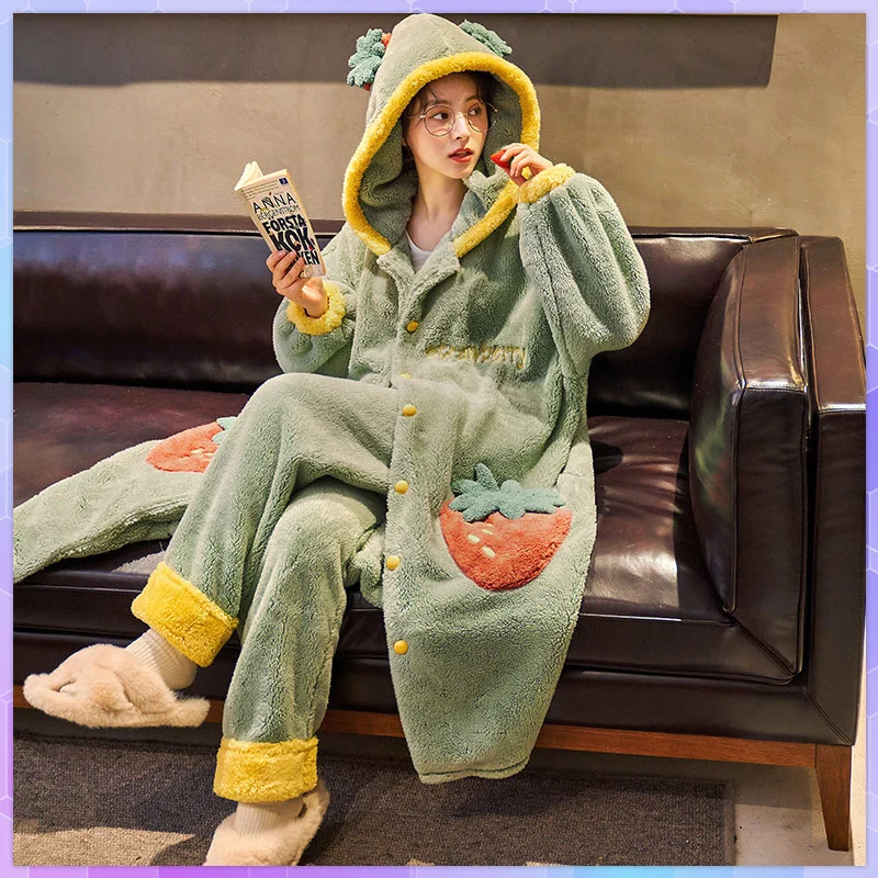 Robes Women Bathrobe Thick Warm Robe Coats For Home Clothes Unisex Plush Pajamas Adults Animal Flannel Sleepwear Dressing Gown