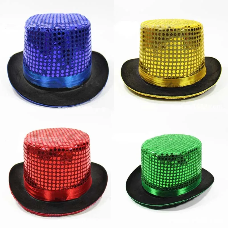 Colorful Sequins Top Hat Adults Men Women Stage Performance Jazz  Party Dress    Birthday   Halloween  Wedding Festival