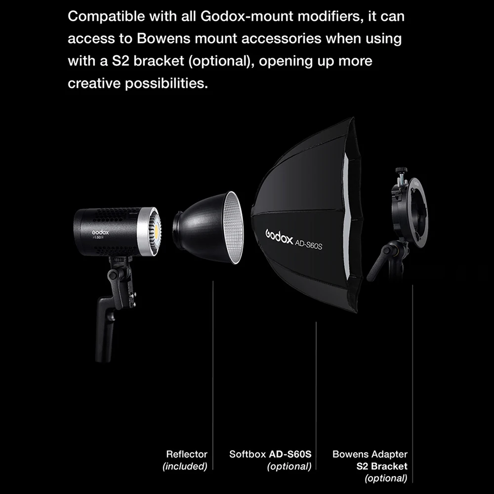 Godox ML60Bi Bi-color 60W portátil LED luz de vídeo CRI96 + 2800K-6500K modo silencioso suporte fonte de íon-lítio iluminação de preenchimento de fotos