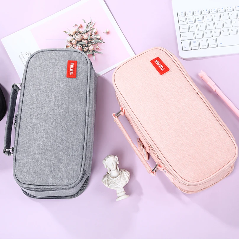 Pencil Cases Big Canvas Pencil Case School Supplies Trousse Scolaire Pen Case Three Layers Korean Stationery Portable Pencil Box