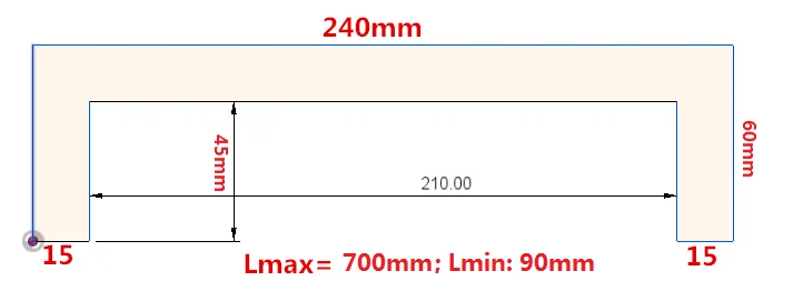 Lather U shape classic protection cover, 240 mm x 60 mm x Lmax 700 mm x Lmin 90 mm
