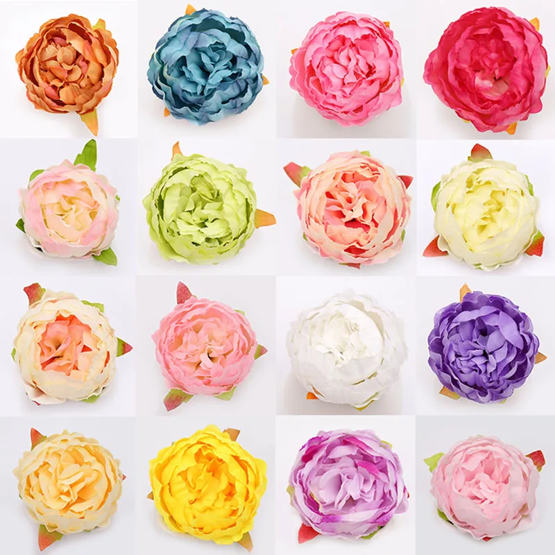10pcs High Simulation Core Peony Flower Head Silk Flower DIY Wedding Flower Wall Background Decoration Silk Rose