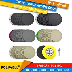 3 Inch (75mm) 100PCS Grit Assorted Wet/Dry Hook & Loop Sanding Discs with 1/4 inch Shank Sanding Pad + Soft Foam Buffering Pad