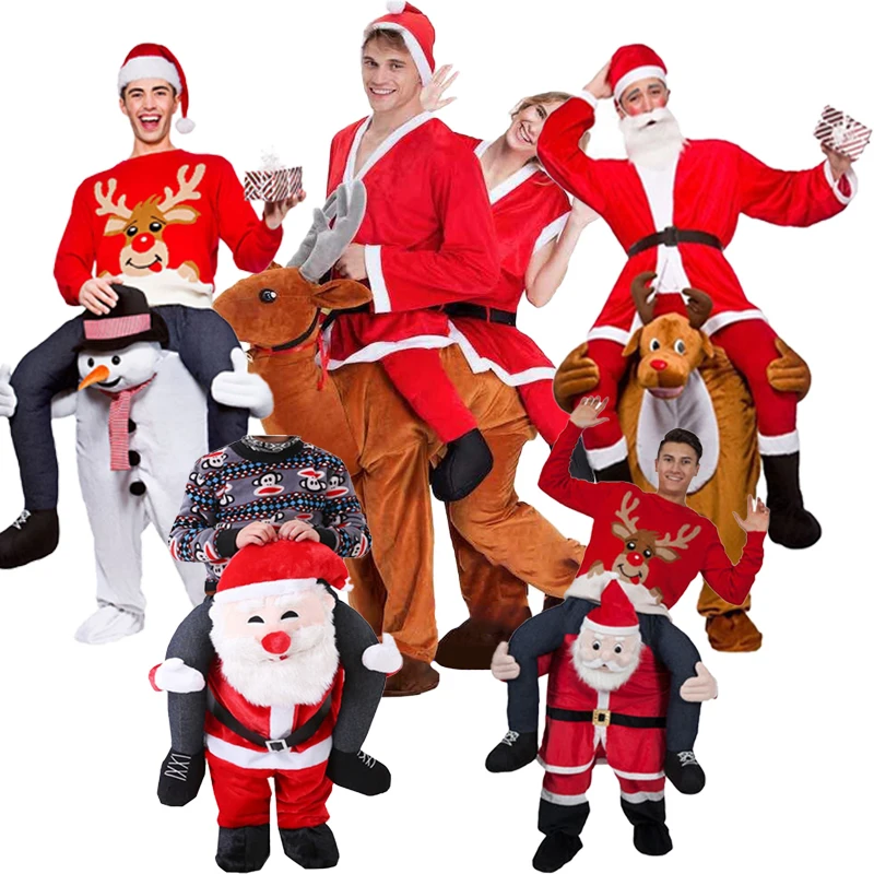 Christmas Cosplay Costume Santa Claus Fake Legs Magic Pants Woman Men Novelty Spoof Ride On Reindeer Halloween Costume Only Pans