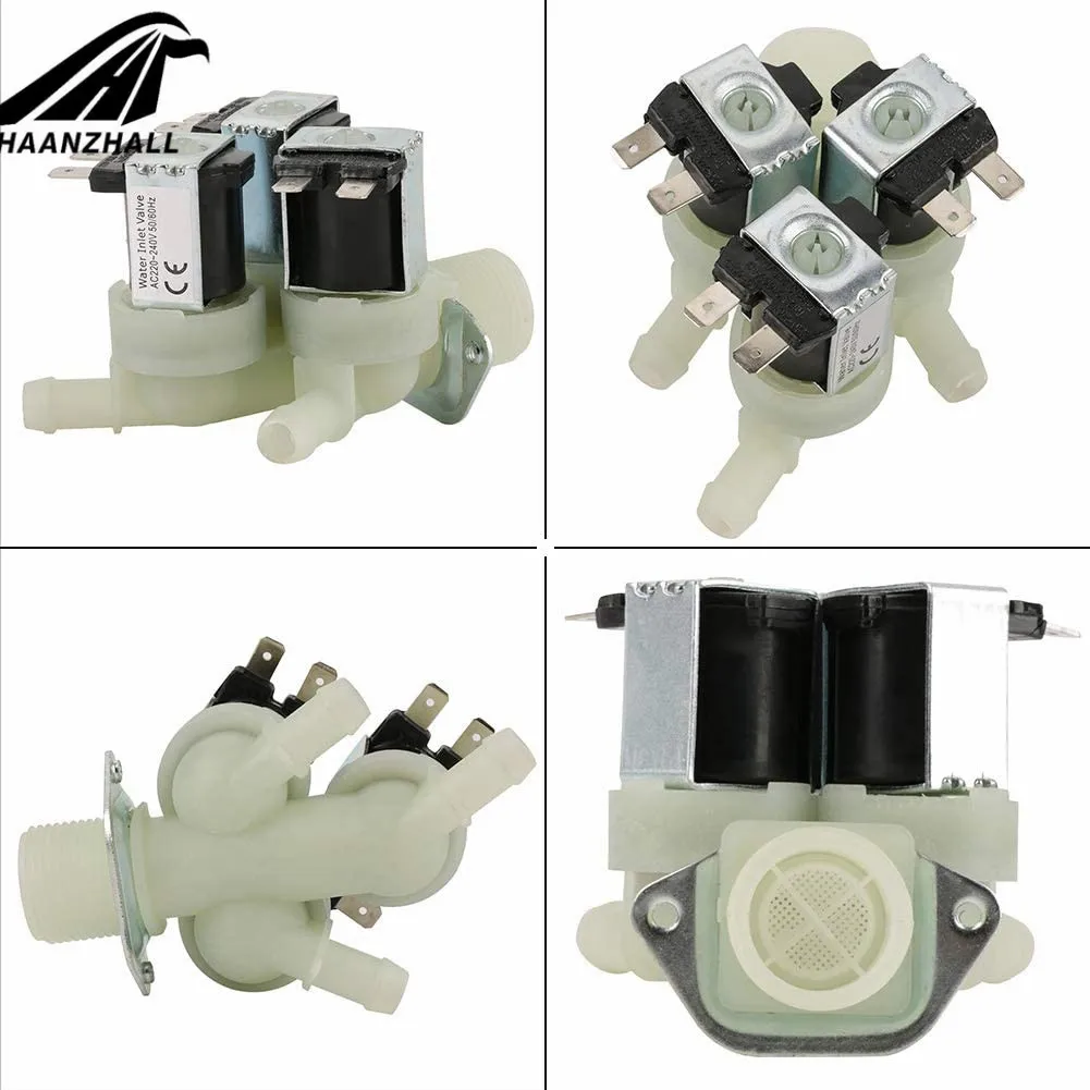 Electric Solenoid Valve 3 Way Water Inlet N/C Normal Closed Electric Washing Machine Solenoid Valve Plastic AC 220V G3/4