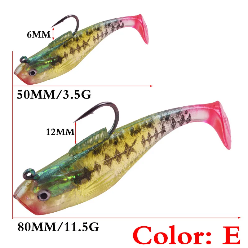 1Pcs jig Head Soft Bait T tail Wobbler Fishing Lure Pesca 50mm 80mm Carp Bass Artificial Rubber Bait Swimbait Fishing Tackle