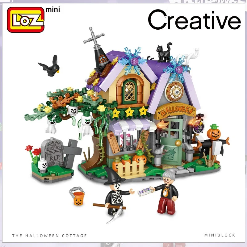 LOZ Halloween House Halloween Haunted House Building Blocks Small Particle Assembling Toy Assembly