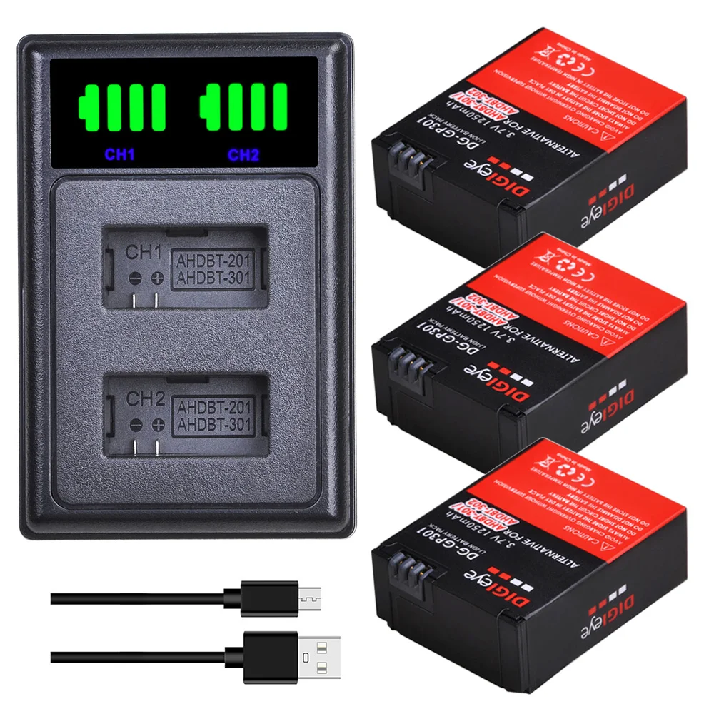 AHDBT-301 Battery + LED Dual Charger for Gopro 3 Battery GoPro HERO3+, HERO3 and GoPro AHDBT-201, AHDBT-301, AHDBT-302