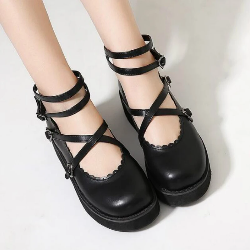 

Japanese Preppy College Women Wedges Kawaii Heavy-Bottomed Love Lolita Black Cute Princess Kawaii Jk Uniform Anime Cosplay Shoes