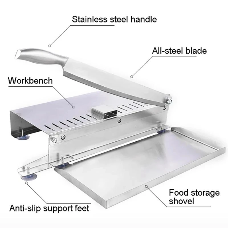 Food Cutter Slicing Machine Stainless Steel Beef Bacon Fish Household Cutting Machine Adjustable Slice Thickness Kitchen Tool