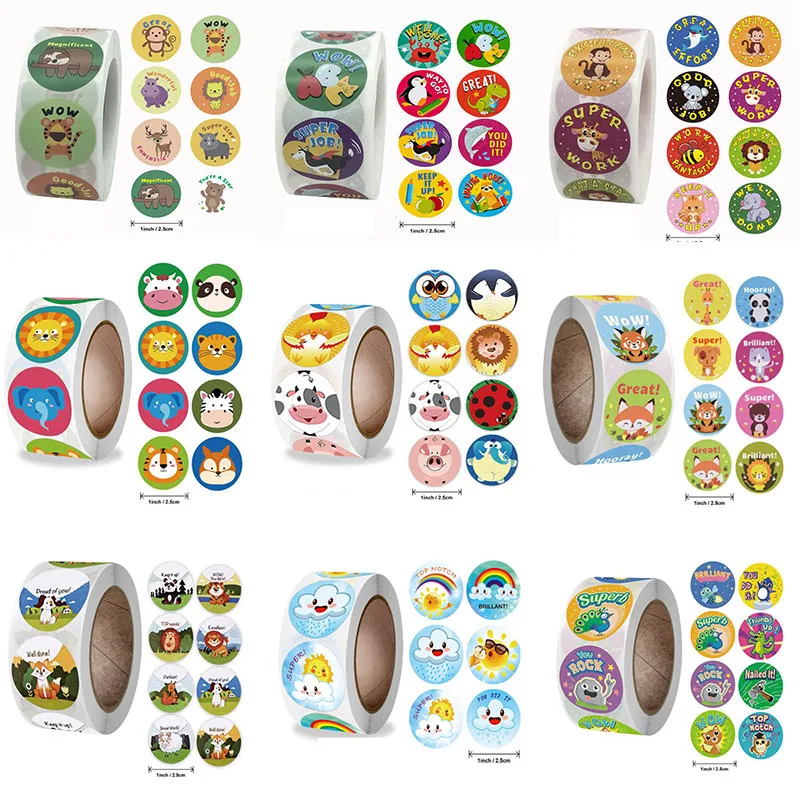 500PCS Reward Stickers Inspirational Sticker Rolls for School Rewards Student Kids Teacher Cute Animal Car Sticker Label