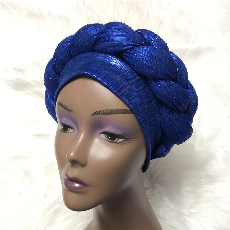 5pcs/lot African Gele Turban Cap Hijab Caps Aso Oke Headtie Already Made Gele Muslim Scarf Head Wrap Ladies Hat Auto Headtie