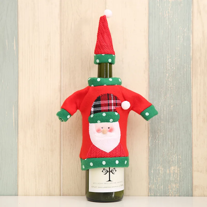 12 pcs/lot Santa Claus Wine Bottle Cover Clothes With Hats For Bottle Packing Sweater Christmas Wine Bottle Cover Party Decor