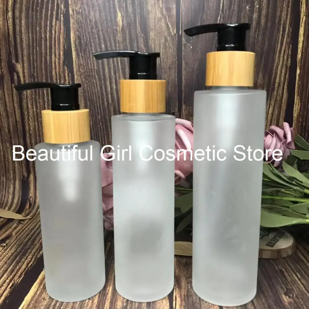 50ml 30ml 100ml 120ml 150ml Toner Cosmetic Packaging Bamboo lotion Lid Frosted Glass Plastic Mist Spray Bottles engraving logo