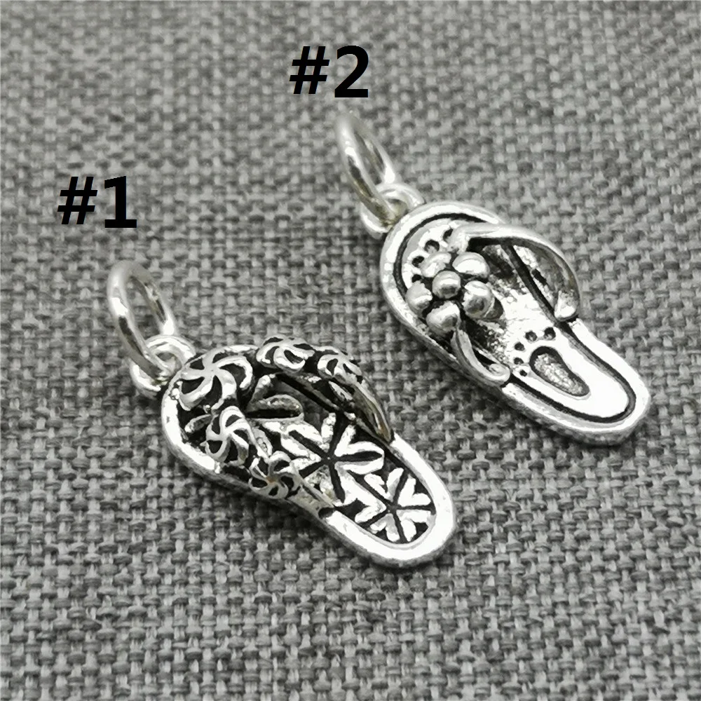 5pcs of 925 Sterling Silver Flip Flops Shoe Charms w/ Flower or Footprint for Bracelet Necklace