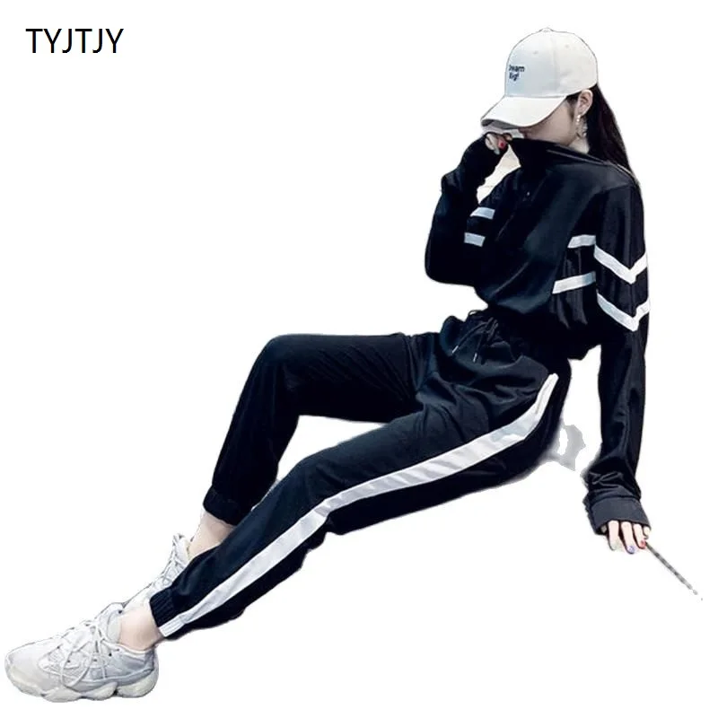 

pant sets 2023 New autumn suit Women loose casual sports suit Fashion black two piece suit Female large size S-2XL