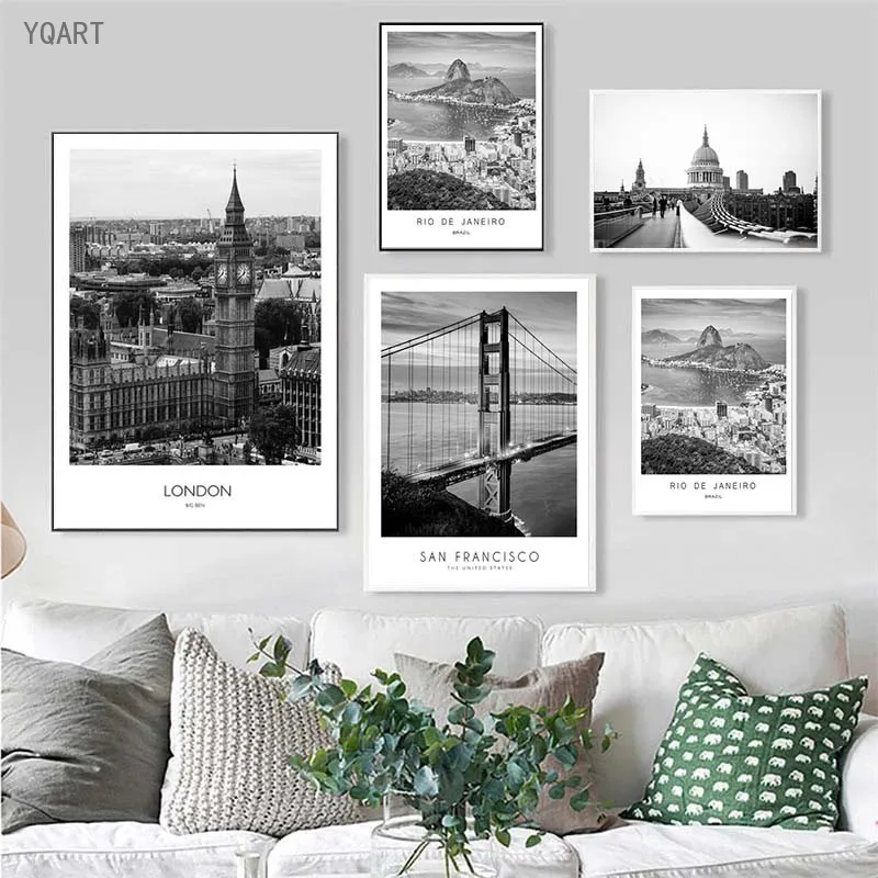 

Black White World City Landscape Canvas Paintings Paris London New York Poster Prints Nordic Style Wall Art Picture Home Decor