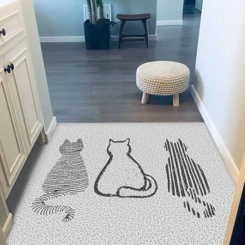 Cartoon Cats Home Front Door Mat Kitchen Bedroom Bathroom Living Room Carpet PVC Non-slip Mat Silk Loop Entrance Door Mat Custom