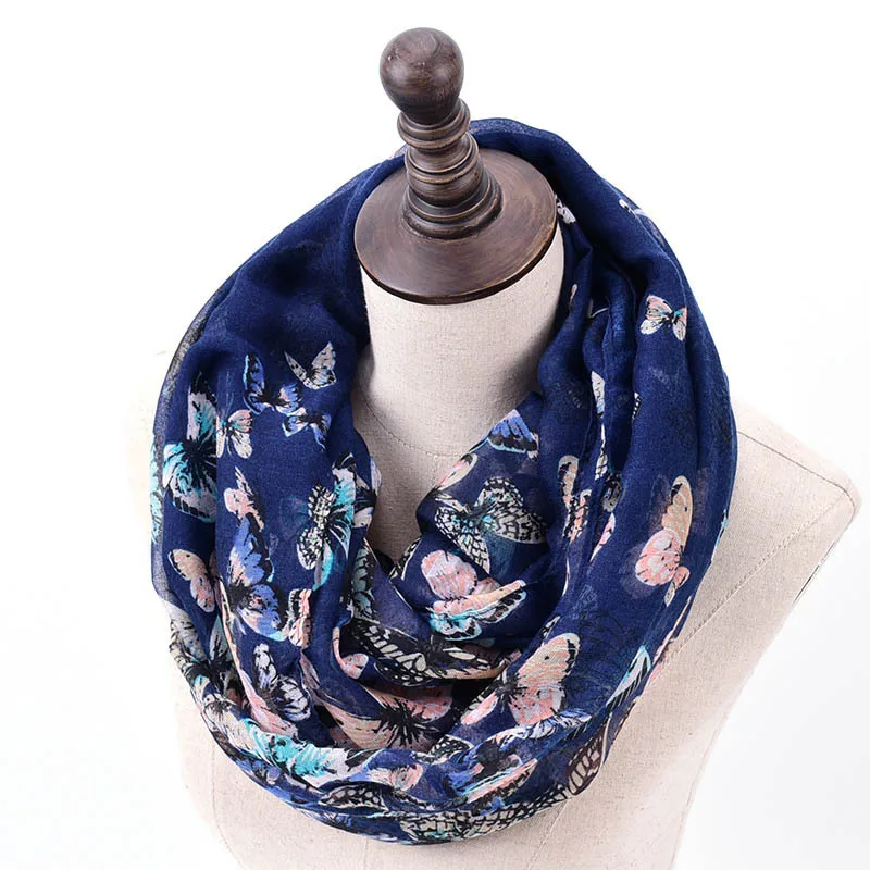 2022 New Fashion Butterfly Print Infinity Scarf for Women Winter Pashmina Circle Ring Scarves Ladies Animal Printed Loop Shawl