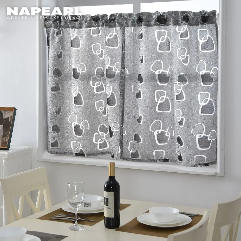 NAPEARL Short Kitchen Curtains Jacquard Window Treatments Modern Door Ready Made  Geometric Design Rod Pocket Cortinas Set